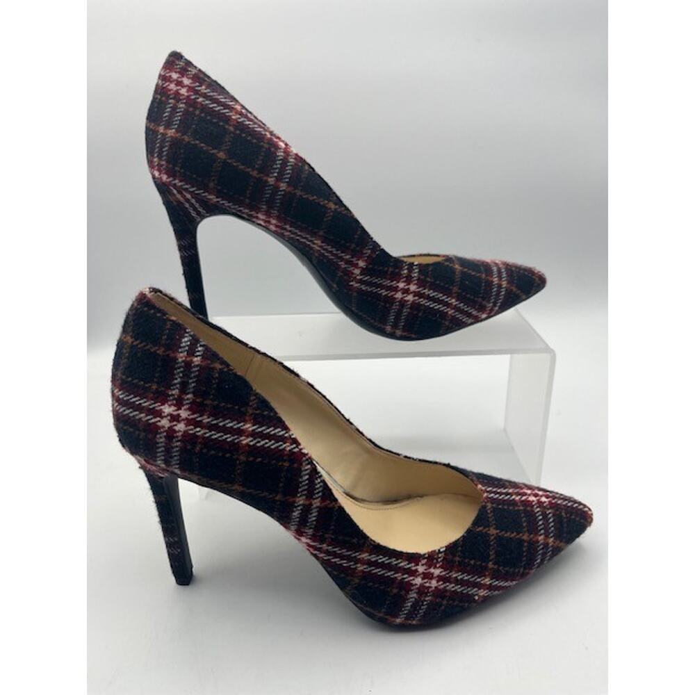 Jessica Simpson Haneh Plaid Pumps Heels RED BLACK WHITE Women's 8M, 4in Heel NEW